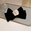 Rose Trim Bow Hair Clip - Black