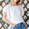 Round Neck Double Ruffle Cap Sleeve Top - White