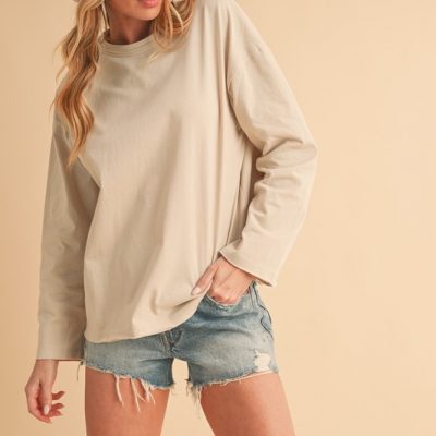Round Neck Long Sleeve Top - Sand