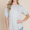 Round Neck Puff Sleeve T-Shirt - Light Gray
