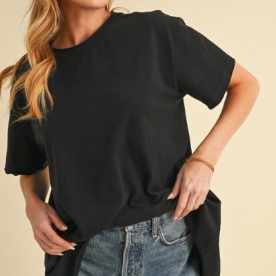 Round Neck Short Sleeve Oversized T-Shirt - Black