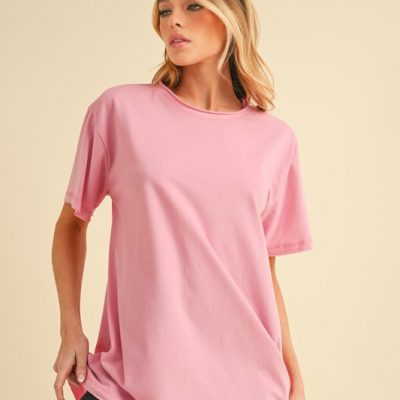 Round Neck Short Sleeve Oversized T-Shirt - Pink
