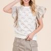 Ruffle Cap Sleeve Embroidered Eyelet Blouse - Natural