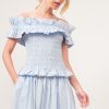 Ruffled All-Over Smocked Off Shoulder Top - Blue