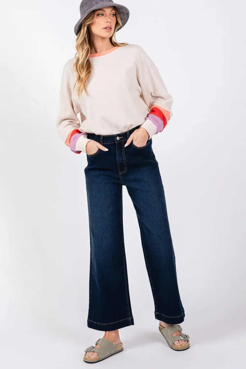 Sage + Fig High Waist Wide Leg Jeans - Denim Blue