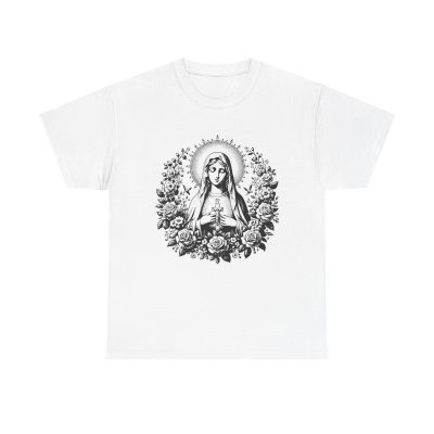 Saint Mary Flowers Unisex T-Shirt - Mother Jesus Christian Catholic Faith Religious Tee