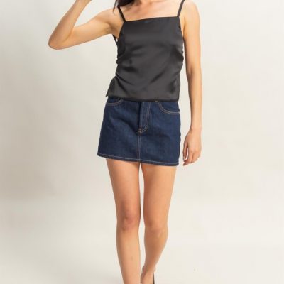 Satin Back Tie Detail Cami - Black