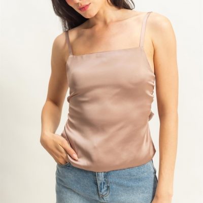 Satin Back Tie Detail Cami - Dark Taupe
