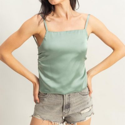 Satin Back Tie Detail Cami - Sage Green