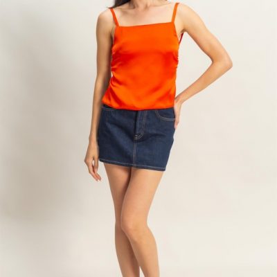 Satin Back Tie Detail Cami - Tomato