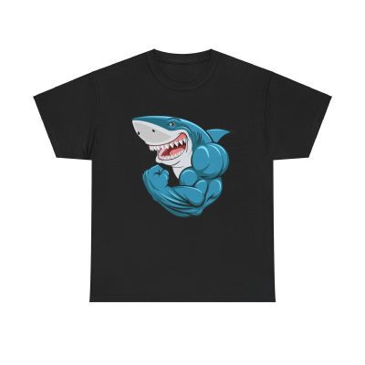 Shark Gains Unisex T-Shirt - Gym Workout Fitness Bodybuilding Funny Muscles Cartoon