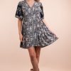 Shirring Detail Printed Woven Mini Dress - Navy Mix