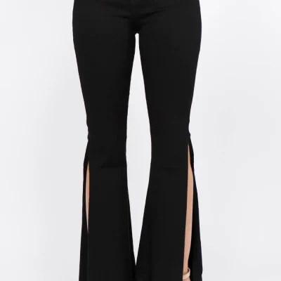 Side Slit Flare Jeans - Black