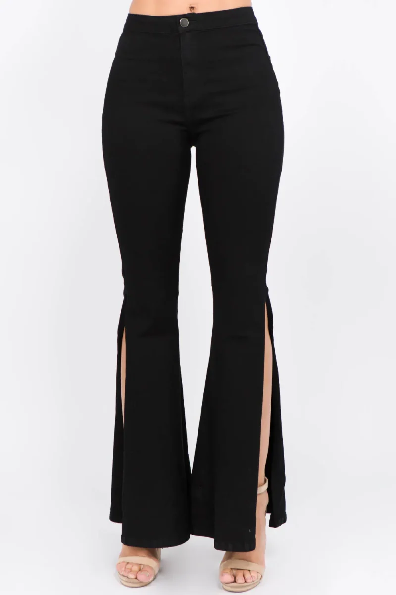 Side Slit Flare Jeans - Black