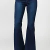 Side Slit Flare Jeans - Dk Blue