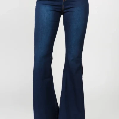 Side Slit Flare Jeans - Dk Blue