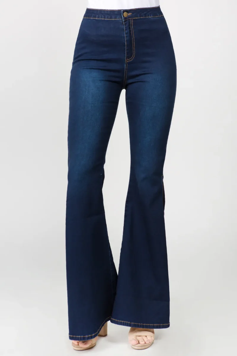 Side Slit Flare Jeans - Dk Blue