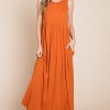 Sleeveless Maxi Dress with Pockets - Rust