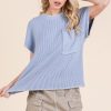 Solid Cap Sleeve Stitch Edge Knit Sweater - Blue