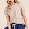 Solid Cap Sleeve Stitch Edge Knit Sweater - Taupe