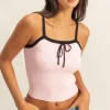 Square Neck Ribbed Knit Cami - Pink/Black