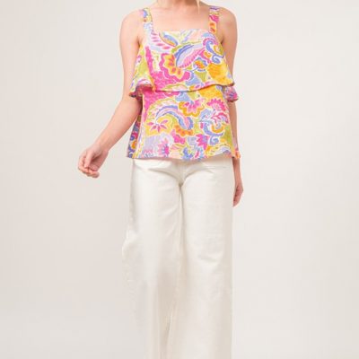 Square Neck Tiered Paisley Printed Top - Multi