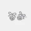Stainless Steel Bow & Heart Drop Earrings - Silver