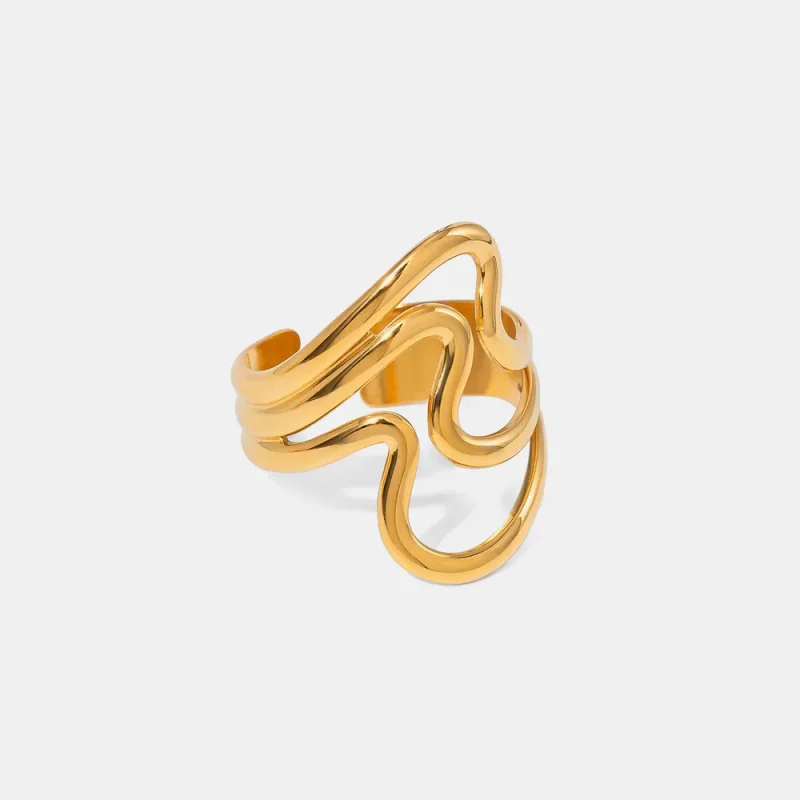 Stainless Steel Corrugated Open Ring - Gold