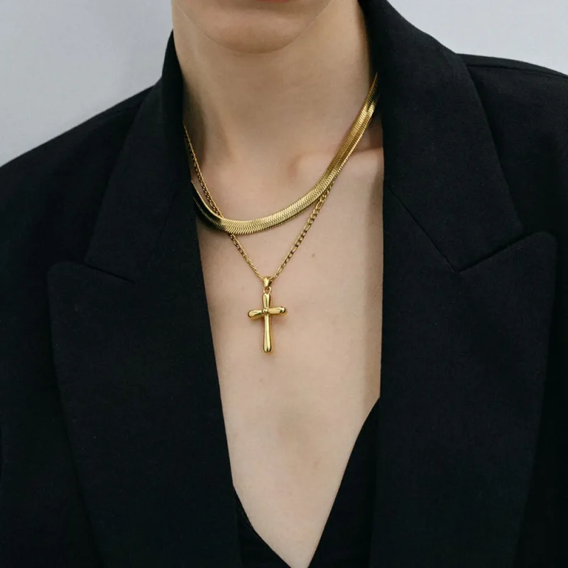Stainless Steel Cross Necklace - Gold