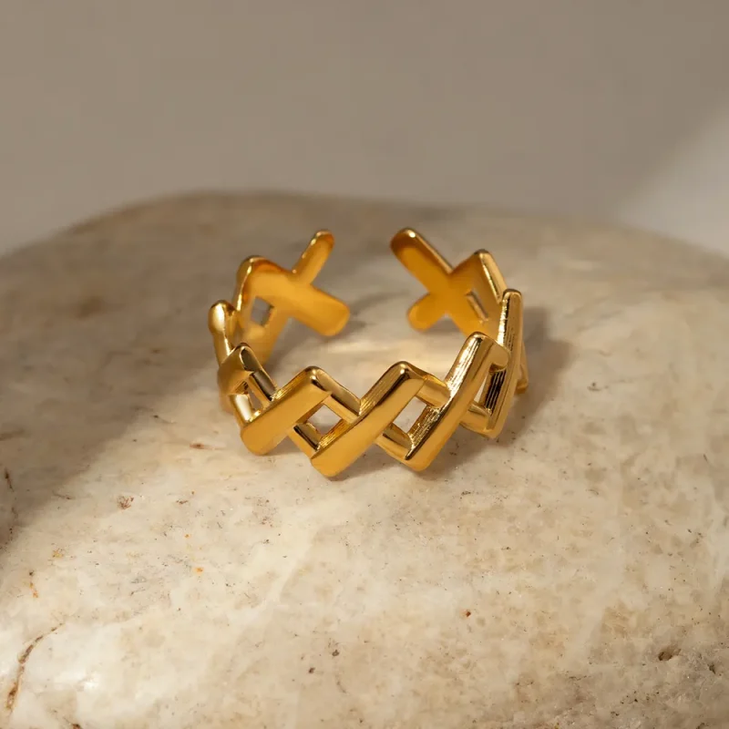 Stainless Steel Cutout Open Ring - Gold