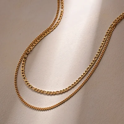 Stainless Steel Double-Layered Necklace - Gold