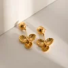 Stainless Steel Flower Dangle Earrings - Gold