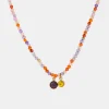 Stainless Steel Glass Stone Necklace - Multicolor