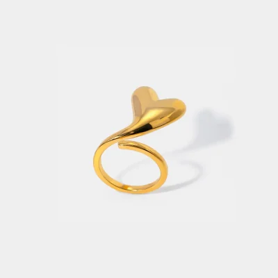Stainless Steel Heart Bypass Ring - Gold