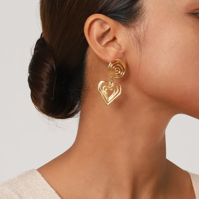 Stainless Steel Heart Earrings - Gold