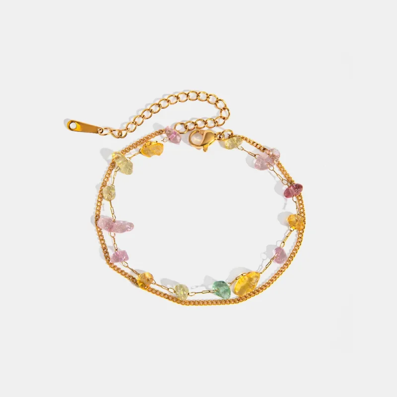 Stainless Steel Natural Stone Double Layered Bracelet - Gold