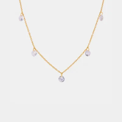 Stainless Steel Rhinestone Charm Necklace - Gold