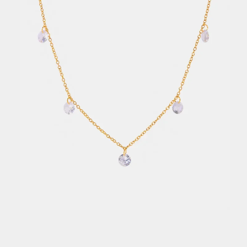 Stainless Steel Rhinestone Charm Necklace - Gold