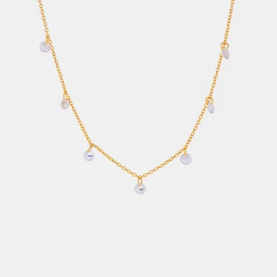 Stainless Steel Rhinestone Pendant Necklace - Gold