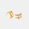 Stainless Steel Zircon Double-Layered Earrings - Gold
