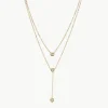 Stainless Steel Zircon Double-Layered Necklace - Gold