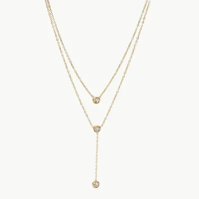 Stainless Steel Zircon Double-Layered Necklace - Gold