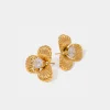 Stainless Steel Zircon Flower Shape Earrings - Gold