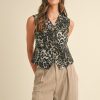 Stretch Leopard Denim Button Down Vest - Grey