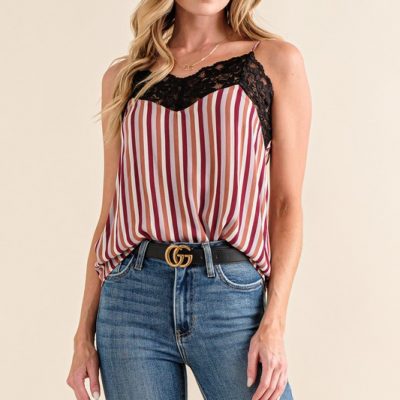 Stripe Print with Lace Cami - Stripe