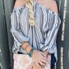 Stripe Printed Cold Shoulder Halter Neck Top - Off White Stripe