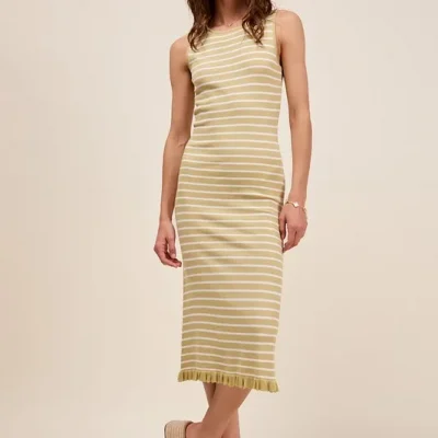 Stripe Sleeveless Sweater Knit Maxi Dress With Ruffled Hem - Sage/Off White