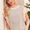 Striped Contrast Ruffle Detail Sleeveless Top - Ivory