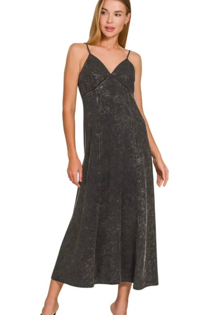 Tencel Mineral Washed Maxi Dress - Ash Black