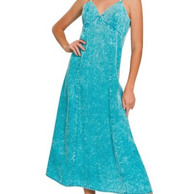 Tencel Mineral Washed Maxi Dress - Lt Teal